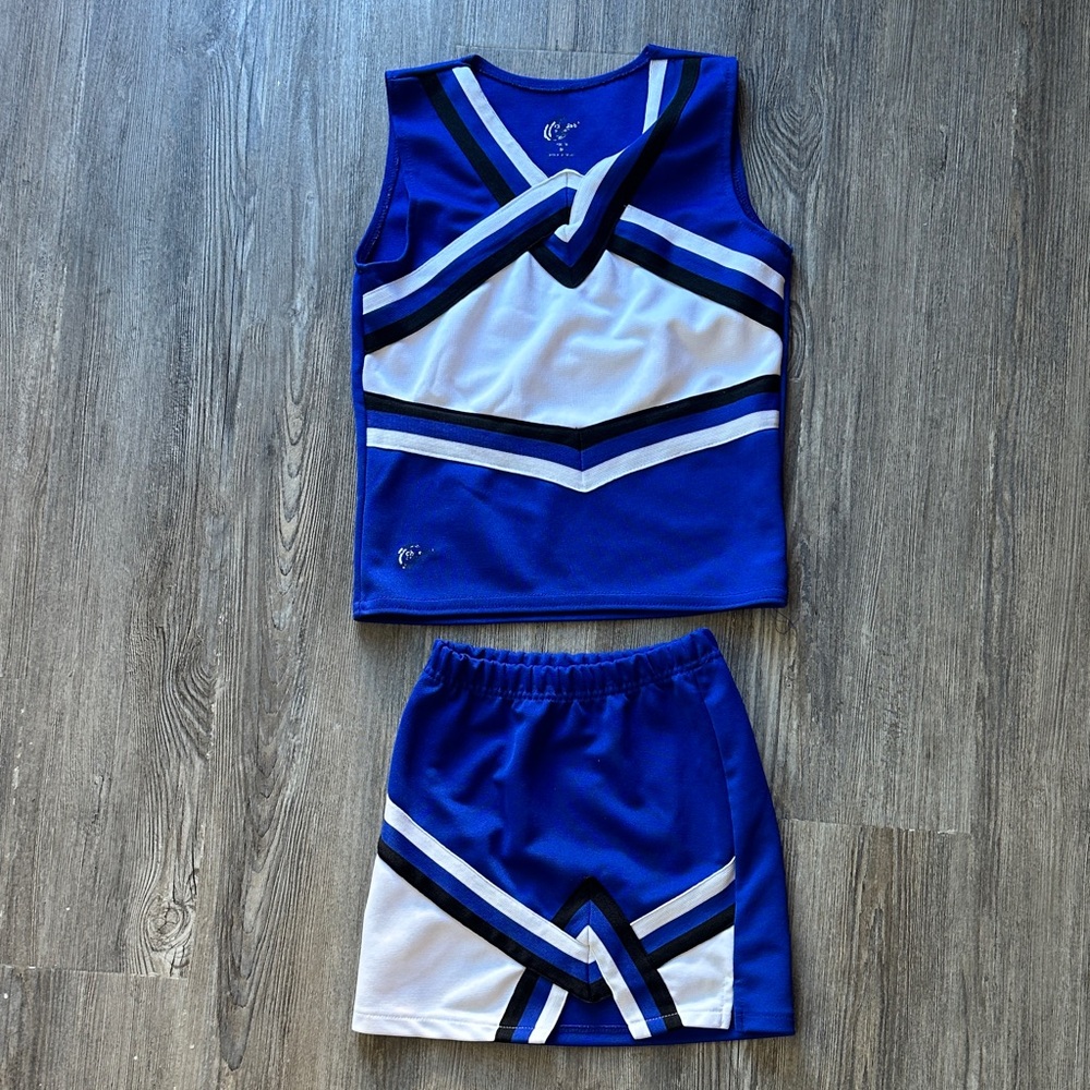Blue and White Cheerleading Outfit